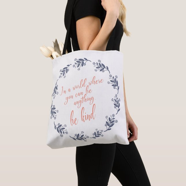 Be Kind Inspirational Quote Floral Wreath Script Tote Bag (Close Up)