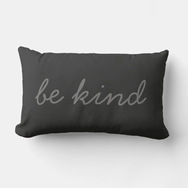 Be Kind Inspirational Quote Modern Black Script Lumbar Cushion (Front)