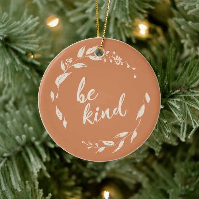 Be Kind Inspirational Quote Terracotta Wreath Ceramic Ornament (Tree)