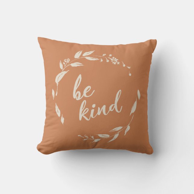 Be Kind Inspirational Quote Terracotta Wreath Cushion (Front)