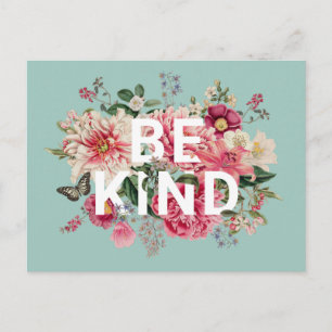 Be Kind Inspirational Vintage Flowers Postcard