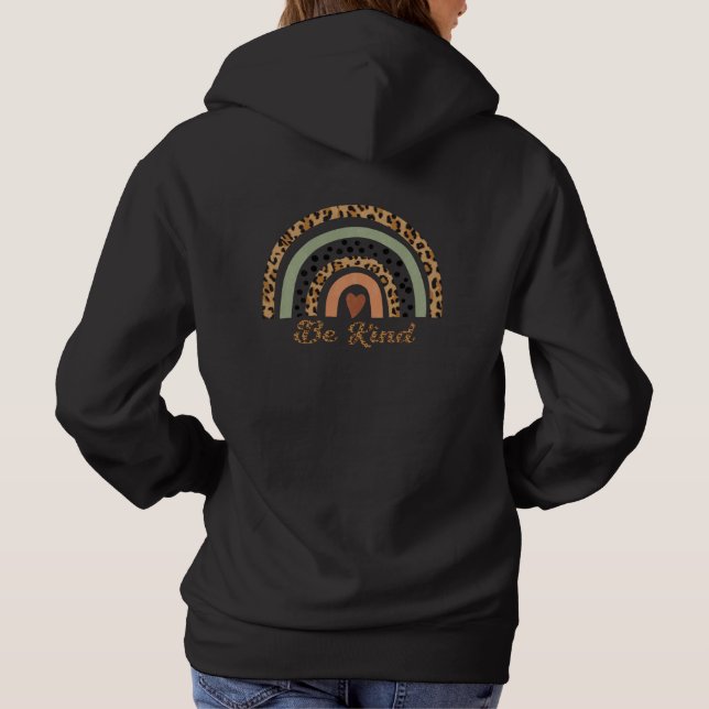 Be Kind Leopard Print Rainbow Back & Front Hoodie (Back)