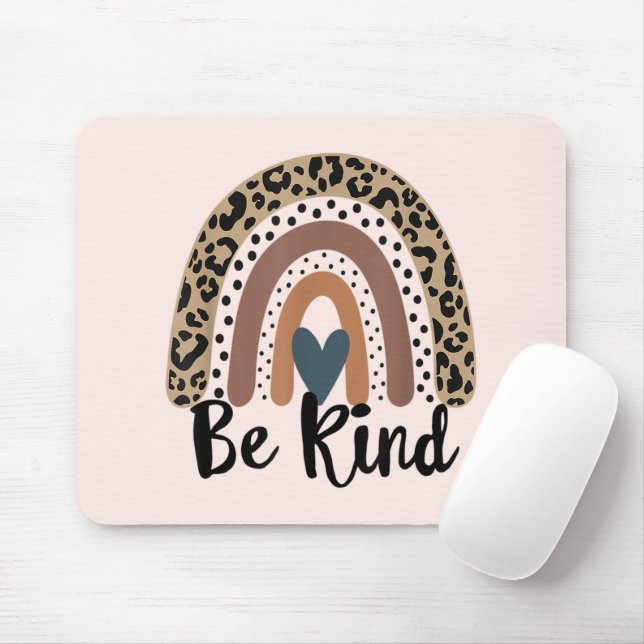 Be Kind Leopard Rainbow Boho inspirational Pink Mouse Pad (With Mouse)