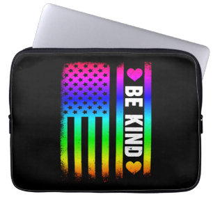 Be Kind Lgbt Lgbtq Gay Pride Rainbow American Flag Laptop Sleeve