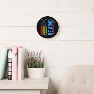 Be Kind Lgbt Lgbtq Gay Pride Rainbow Round Clock