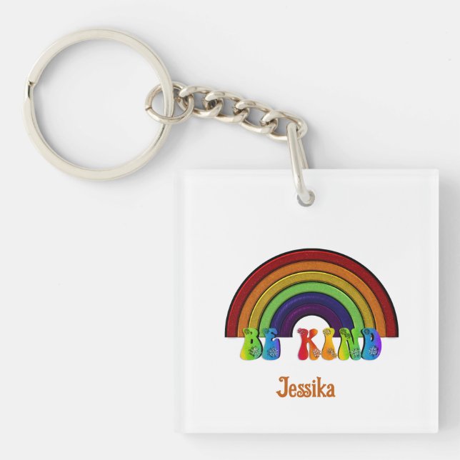 Be Kind LGBTQ Rainbow Positivity  Key Ring (Front)