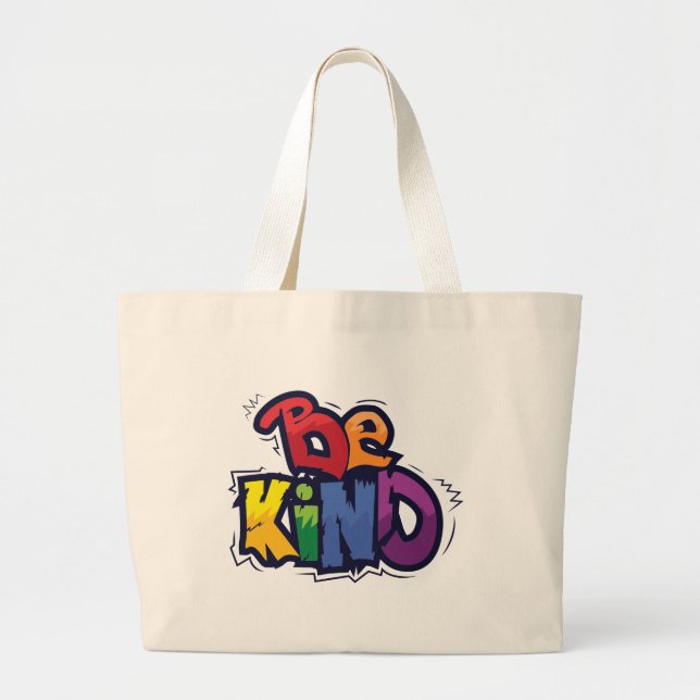 Be Kind | LGBTQ | Rainbow | Pride Month Large Tote Bag (Front)