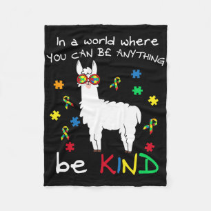 Be Kind Llama Puzzle Piece Cool Autism Awareness G Fleece Blanket