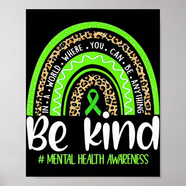Be Kind Mental Health Awareness Leopard Rainbow Me Poster (Front)