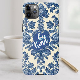 Be Kind Minimal Vintage French Toile Blue Rustic iPhone 11Pro Max Case