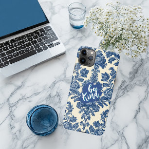 Be Kind Minimal Vintage French Toile Blue Rustic iPhone 11Pro Max Case