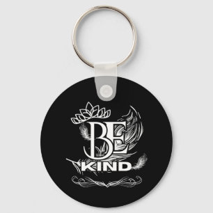 Be Kind Motivational Typography   Feather & Floral Key Ring
