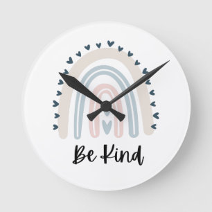 Be kind neutral rainbow throw pillow round clock