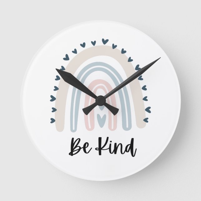 Be kind neutral rainbow  throw pillow round clock (Front)