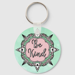 Be Kind   Pink and Mint Green Mandala Key Ring