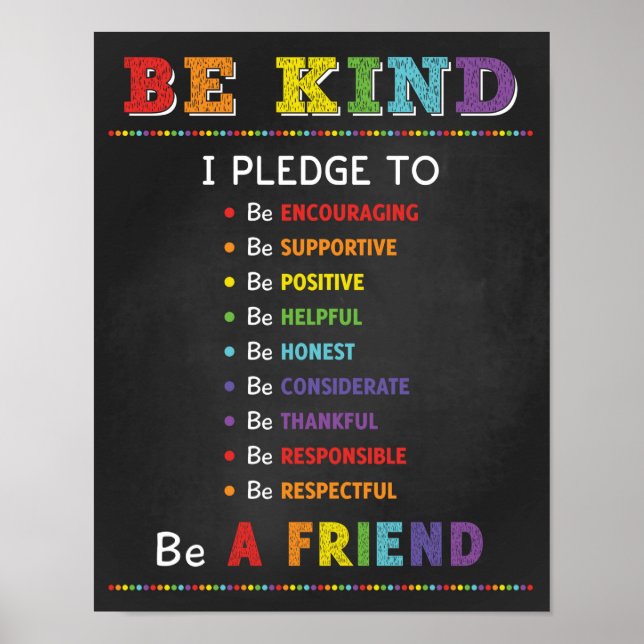 Be Kind Pledge Classroom Anti Bully Campaign Poster (Front)