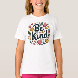 Be Kind Positive Message Kids’ T-Shirt with Hearts