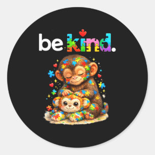 Be kind punch monkey colourful puzzle autism classic round sticker