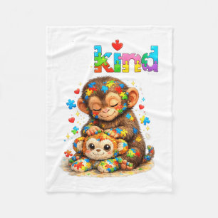 Be Kind Punch Monkey Colourful Puzzle Autism Fleece Blanket