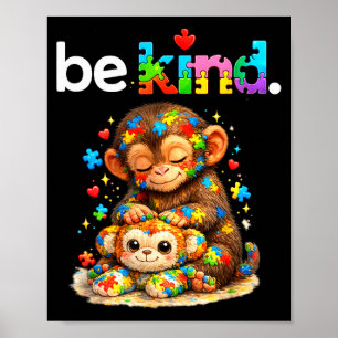 Be kind punch monkey colourful puzzle autism poster