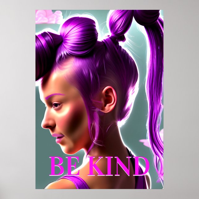 Be Kind Purple Haired Girl Wall Art Poster  (Front)