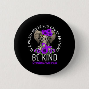 Be Kind Purple Ribbon Elephant Overdose Awareness 6 Cm Round Badge
