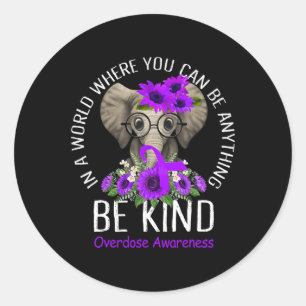 Be Kind Purple Ribbon Elephant Overdose Awareness Classic Round Sticker