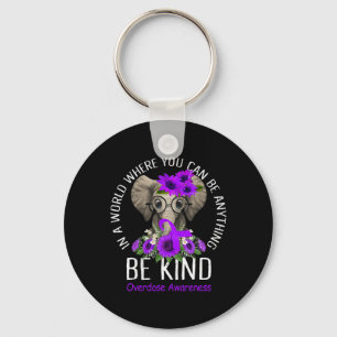 Be Kind Purple Ribbon Elephant Overdose Awareness Key Ring