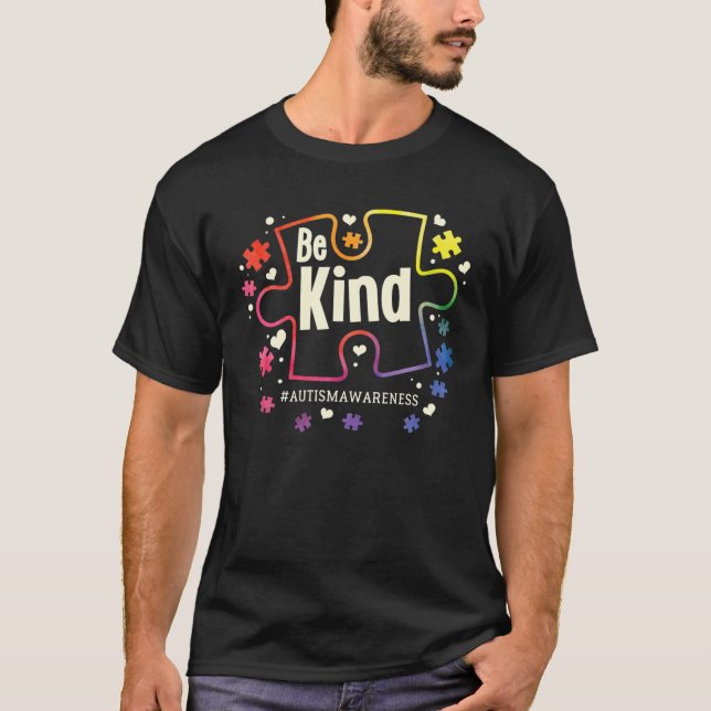Be Kind Puzzle Pieces Cute Autism Awareness Graphi T-Shirt (Front)