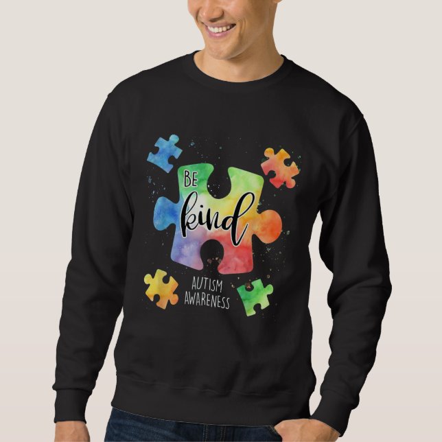 Be Kind Puzzle Pieces Cute Autism Awareness Puzzle Sweatshirt (Front)