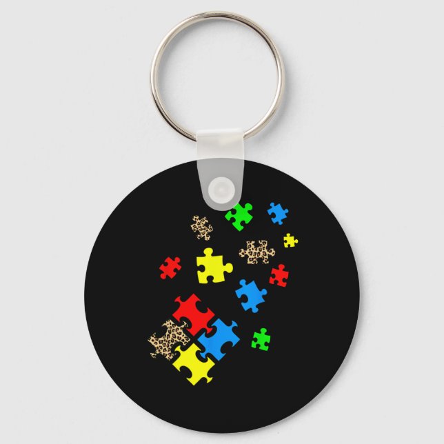 Be Kind Puzzle Pieces Leopard Autism Awareness Mon Key Ring (Front)