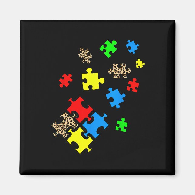 Be Kind Puzzle Pieces Leopard Autism Awareness Mon Magnet (Front)