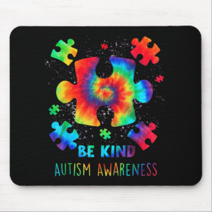 Be Kind Puzzle Pieces Tie Dye Autism Awareness Boy Mouse Pad