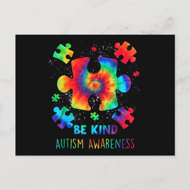 Be Kind Puzzle Pieces Tie Dye Autism Awareness Boy Postcard (Front)
