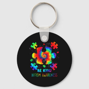 Be Kind Puzzle Pieces Tie Dye Autism Awareness Key Ring