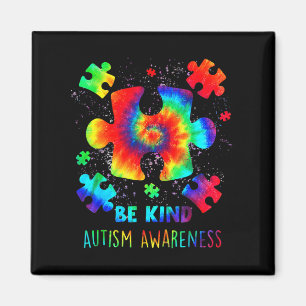 Be Kind Puzzle Pieces Tie Dye Autism Awareness Magnet