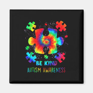 Be Kind Puzzle Pieces Tie Dye Autism Awareness  Magnet