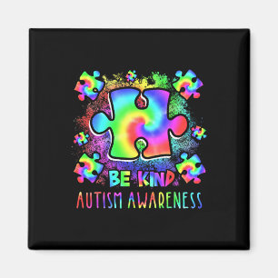 Be Kind Puzzle Pieces Tie Dye Autism Awareness Mon Magnet