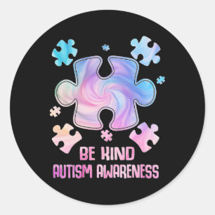Be Kind Puzzle Pieces Tie Dye Autism Awareness Shi Classic Round Sticker