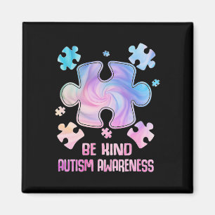 Be Kind Puzzle Pieces Tie Dye Autism Awareness Shi Magnet