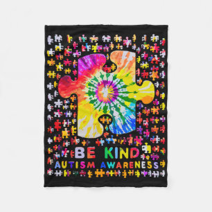Be Kind Puzzle Tie Dye Autism Awareness Fleece Blanket