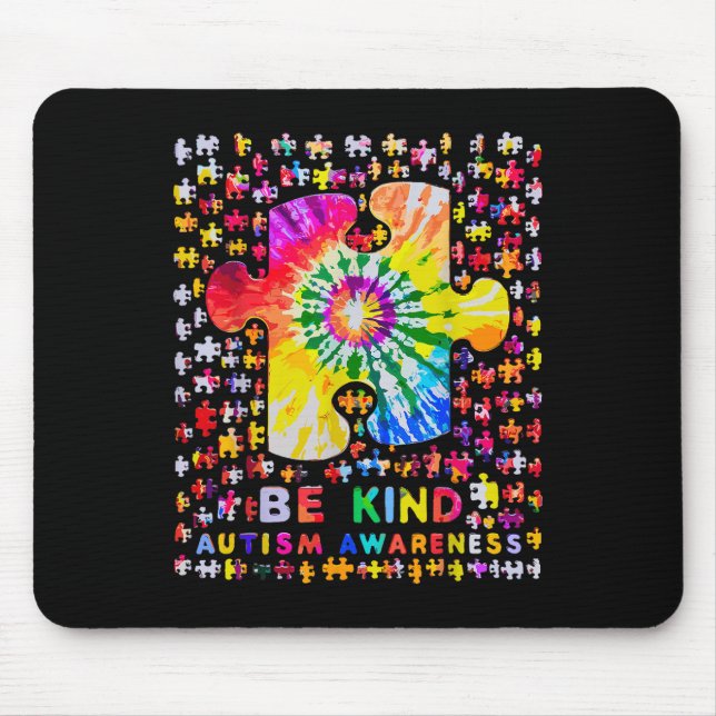 Be Kind Puzzle Tie Dye Autism Awareness  Mouse Pad (Front)