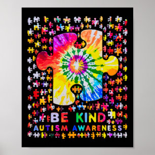 Be Kind Puzzle Tie Dye Autism Awareness Poster