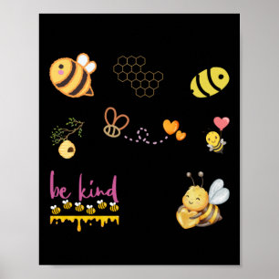 Be Kind Quote And Cute Bee Lover Gift Pack Sticker Poster