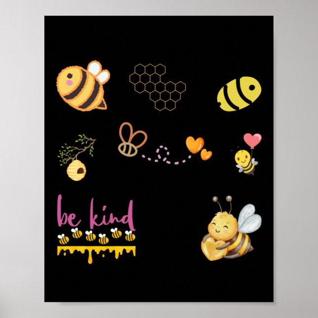 Be Kind Quote And Cute Bee Lover Gift Pack Sticker Poster (Front)