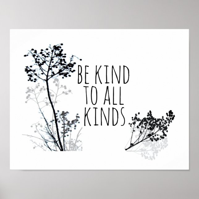 be kind quote black and white seeds nature art poster (Front)