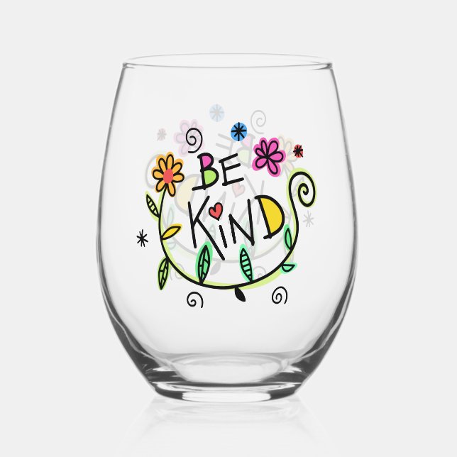 Be Kind Quote Cute Typography Stemless Wine Glass (Front)