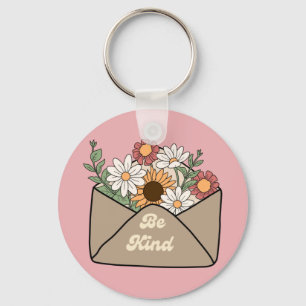 be kind quote on flower message envelope key ring