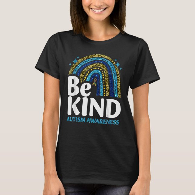 Be Kind Rainbow Autism Awareness Leopard Print T-Shirt (Front)