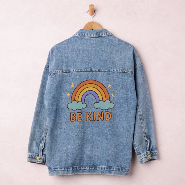 "Be Kind Rainbow – Colourful Positive Quote Design Denim Jacket (Hangar)